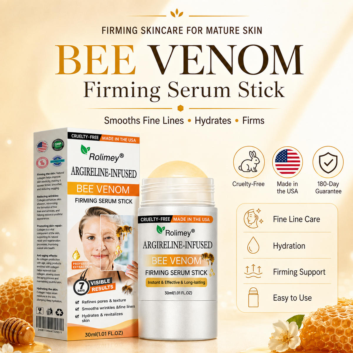 💫Made and Shipped from UK🇬🇧 Rolimey® Argireline-infused Bee Venom Firming Serum Stick(⏳LAST DAY 70% OFF)✨